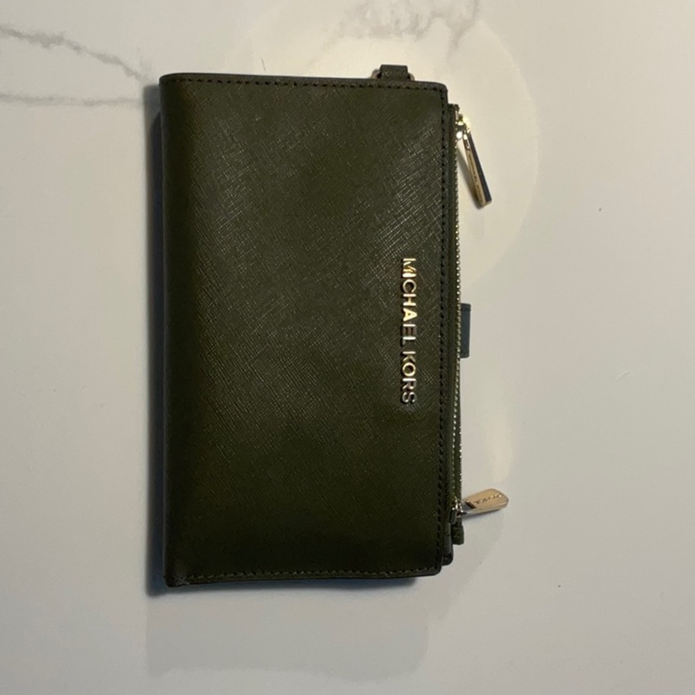 Michael Kors Dark Green Wallet with Gold Accents